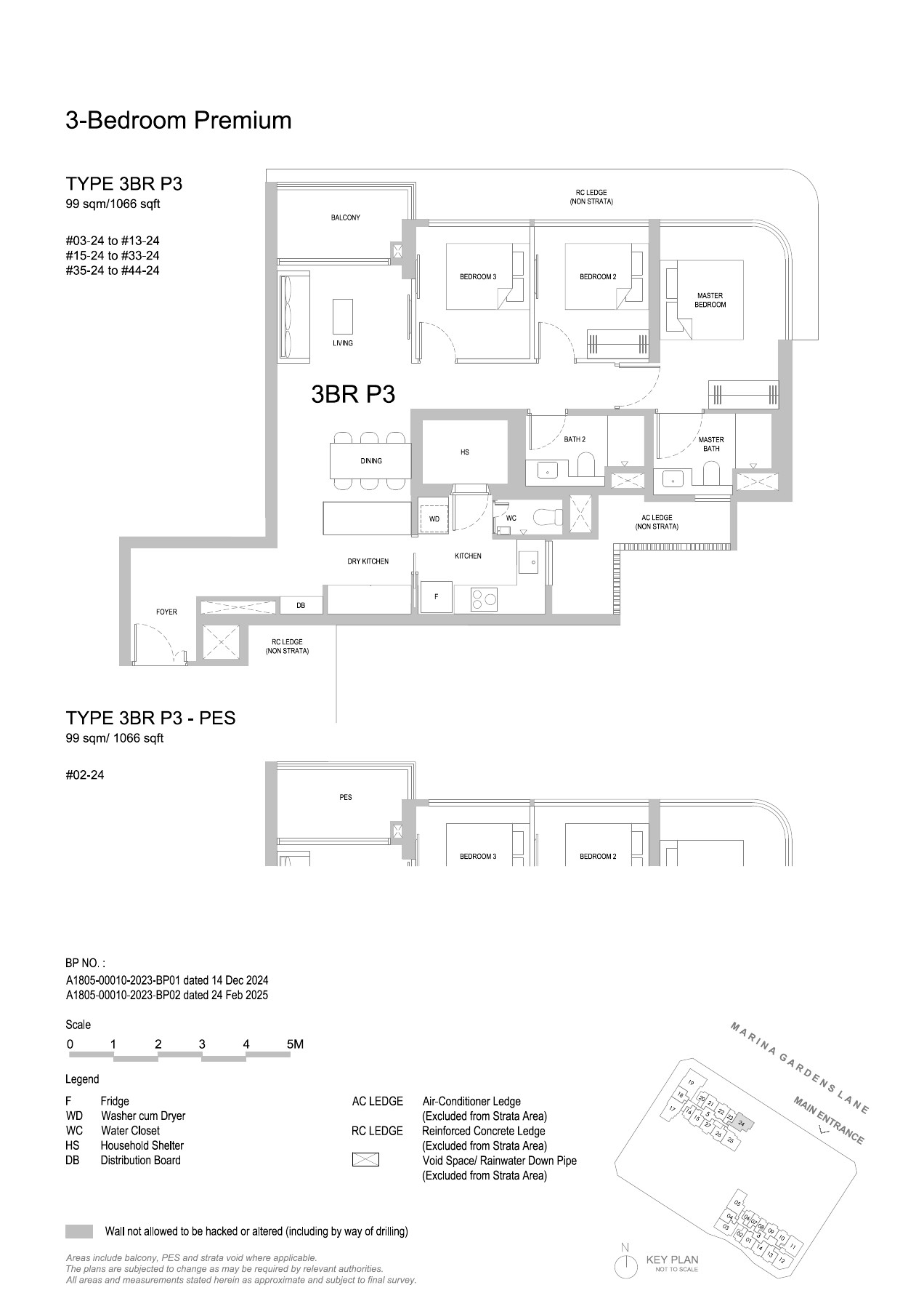 One Marina Gardens floor plan - 3BR P3 / 3BR P3-PES